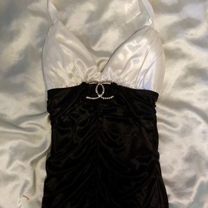 Sexy Black and White Rhinestone Mini Dress